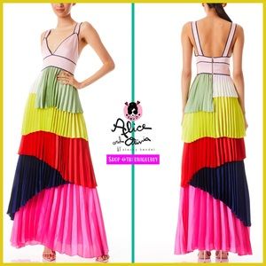 Alice + Olivia x Kidsuper Maisie Pleated Asymmetrical Maxi Dress